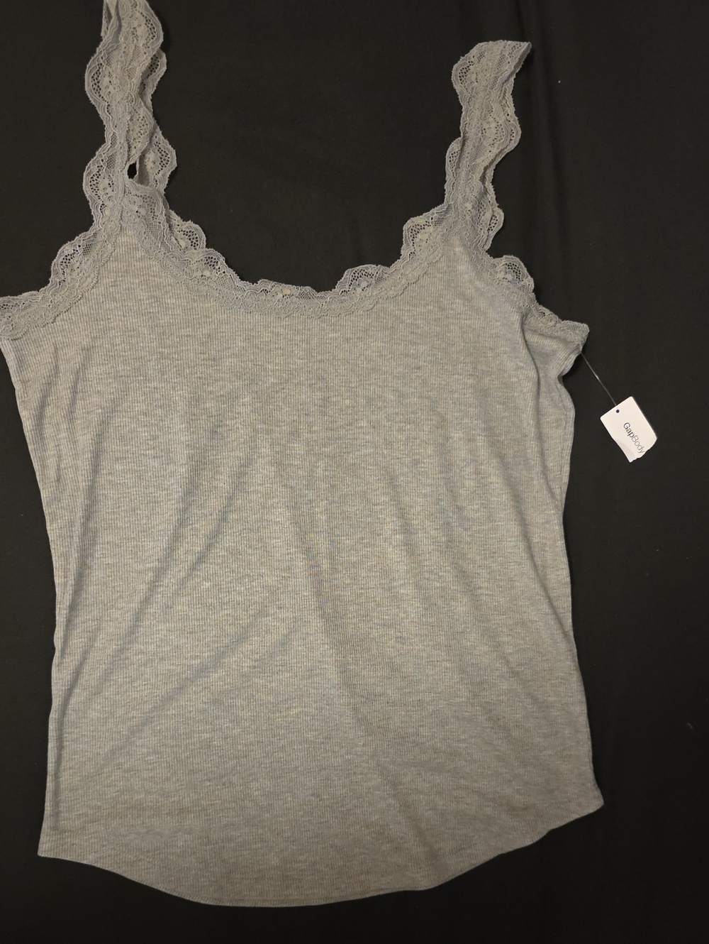 Gray Lace-Trim Ribbed Tank Top